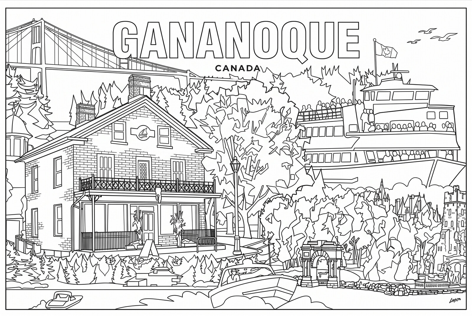 Line drawing of Gananoque